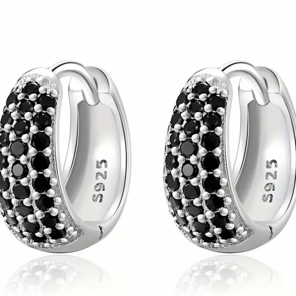 925 Sterling Silver Black Zircon Hoop Earrings 🌟Reward item - Picture 3 of 3